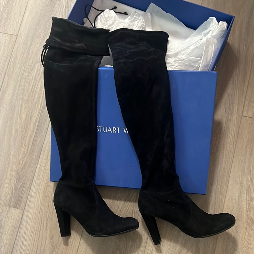Stuart Weitzman Black Over-the-Knee Boots with Stiletto Heel